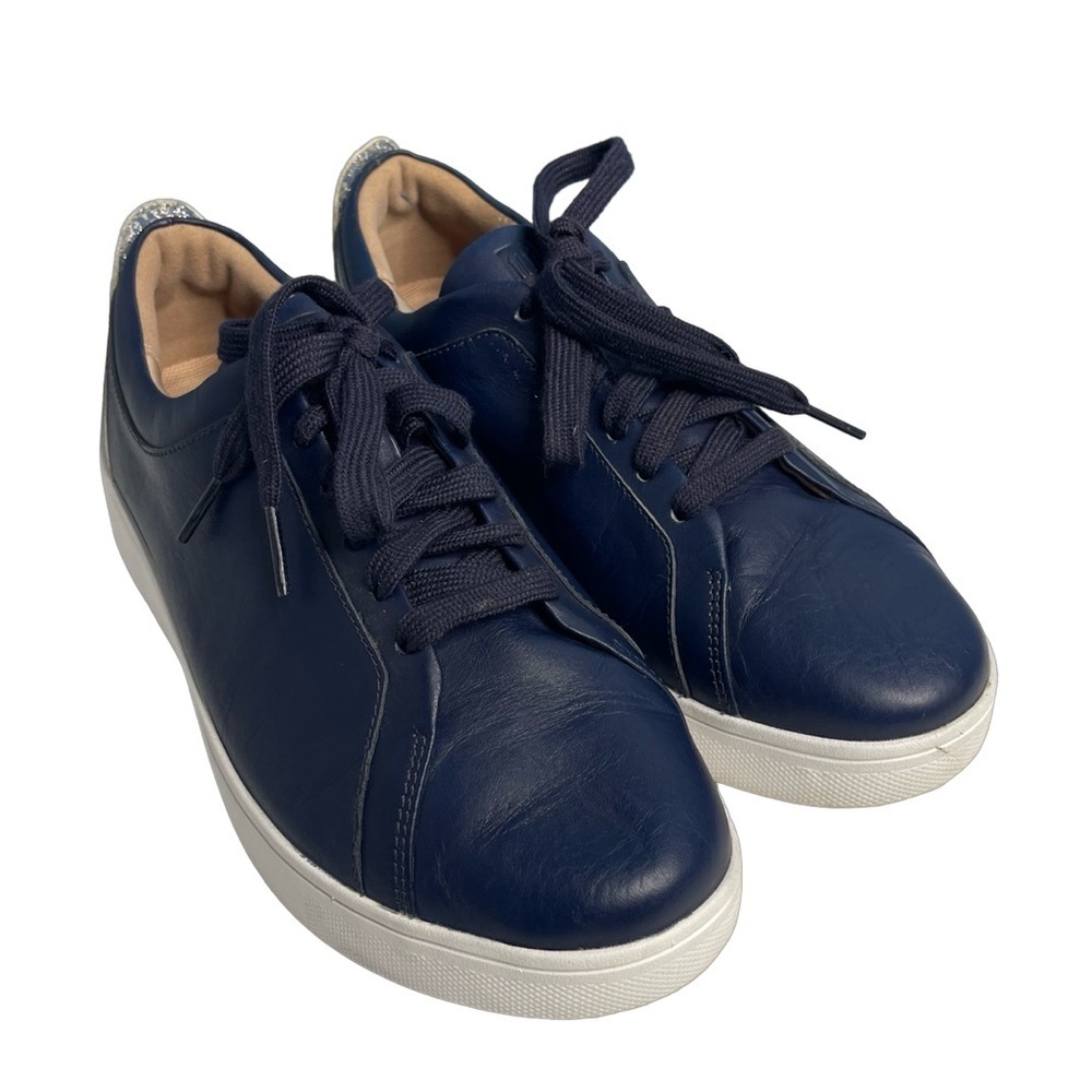 FitFlop Women Rally Glitter low Top Sneaker Maritime Blue. Size 7/leather laceup